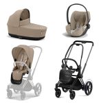 Carucior 3 in 1 Cadru Cărucior pentru Copii e-Priam Matt + Parte Sport Carucior Priam Cozy Beige + Landou PRIAM Lux Cozy Beige + Scoică Auto pentru Copii Cloud T i-Size Plus Cozy Beige Cybex Platinum