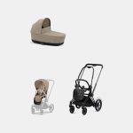Carucior 2 in 1 Cadru Cărucior pentru Copii e-Priam Matt + Landou PRIAM Lux Cozy Beige + Parte Sport Carucior Priam Cozy Beige Cybex Platinum