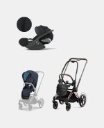Carucior 2 in 1 Cadru Cărucior pentru Copii e-Priam Rosegold + Parte Sport Carucior Priam Nautical Blue + Scoică Auto pentru Copii Cloud T i-Size Plus Sephia Black Cybex Platinum Cybex Platinum - imagine 2