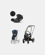 Carucior 2 in 1 Cadru Cărucior pentru Copii e-Priam Rosegold + Parte Sport Carucior Priam Nautical Blue + Scoică Auto pentru Copii Cloud T i-Size Plus Sephia Black Cybex Platinum Cybex Platinum