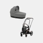 Carucior Nou Nascut Electric E-Priam: Cadru Cărucior pentru Copii e-Priam Rosegold + Landou PRIAM Lux Soho Grey Cybex Platinum