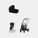 Carucior 2 in 1 Cadru Cărucior pentru Copii e-Priam Rosegold + Landou PRIAM Lux Stardust Black Plus + Parte Sport Carucior Priam Stardust Black Plus Cybex Platinum