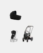 Carucior 2 in 1 Cadru Cărucior pentru Copii e-Priam Rosegold + Landou PRIAM Lux Stardust Black Plus + Parte Sport Carucior Priam Stardust Black Plus Cybex Platinum