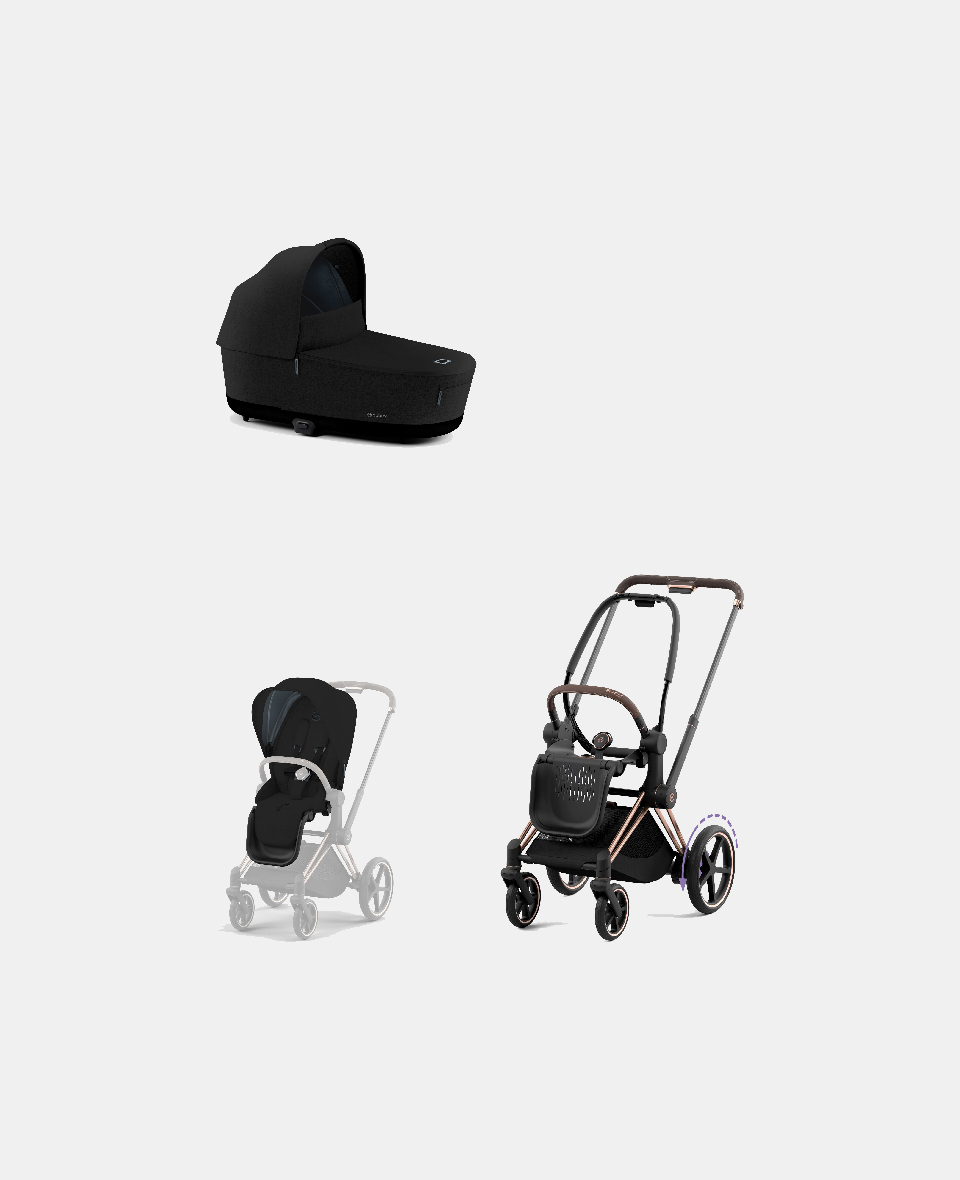 521002373-522000989-521002423.jpg Carucior 2 in 1 Cadru Cărucior pentru Copii e-Priam Rosegold + Landou PRIAM Lux Stardust Black Plus + Parte Sport Carucior Priam Stardust Black Plus Cybex Platinum - imagine 1