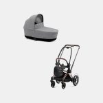 Carucior Nou Nascut Electric E-Priam: Cadru Cărucior pentru Copii e-Priam Rosegold + Landou PRIAM Lux Manhattan Grey Plus Cybex Platinum