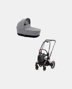 Carucior Nou Nascut Electric E-Priam: Cadru Cărucior pentru Copii e-Priam Rosegold + Landou PRIAM Lux Manhattan Grey Plus Cybex Platinum