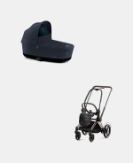 Carucior Nou Nascut Electric E-Priam: Cadru Cărucior pentru Copii e-Priam Rosegold + Landou PRIAM Lux Midnight Blue Plus Cybex Platinum - imagine 2