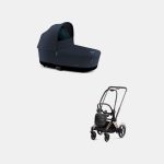 Carucior Nou Nascut Electric E-Priam: Cadru Cărucior pentru Copii e-Priam Rosegold + Landou PRIAM Lux Midnight Blue Plus Cybex Platinum