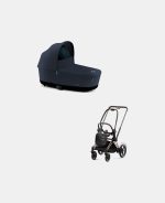 Carucior Nou Nascut Electric E-Priam: Cadru Cărucior pentru Copii e-Priam Rosegold + Landou PRIAM Lux Midnight Blue Plus Cybex Platinum