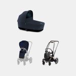Carucior 2 in 1 Cadru Cărucior pentru Copii e-Priam Rosegold + Landou PRIAM Lux Midnight Blue Plus + Parte Sport Carucior Priam Midnight Blue Plus Cybex Platinum