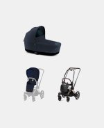 Carucior 2 in 1 Cadru Cărucior pentru Copii e-Priam Rosegold + Landou PRIAM Lux Midnight Blue Plus + Parte Sport Carucior Priam Midnight Blue Plus Cybex Platinum