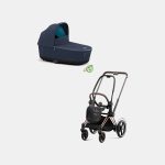 Carucior Nou Nascut Electric E-Priam: Cadru Cărucior pentru Copii e-Priam Rosegold + Landou PRIAM Lux Dark Navy Cybex Platinum