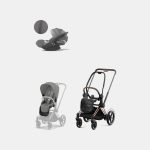 Carucior 2 in 1 Cadru Cărucior pentru Copii e-Priam Rosegold + Parte Sport Carucior Priam Mirage Grey + Scoică Auto pentru Copii Cloud T i-Size Plus Mirage Grey Cybex Platinum Cybex Platinum