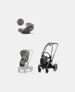 Carucior 2 in 1 Cadru Cărucior pentru Copii e-Priam Rosegold + Parte Sport Carucior Priam Mirage Grey + Scoică Auto pentru Copii Cloud T i-Size Plus Mirage Grey Cybex Platinum Cybex Platinum