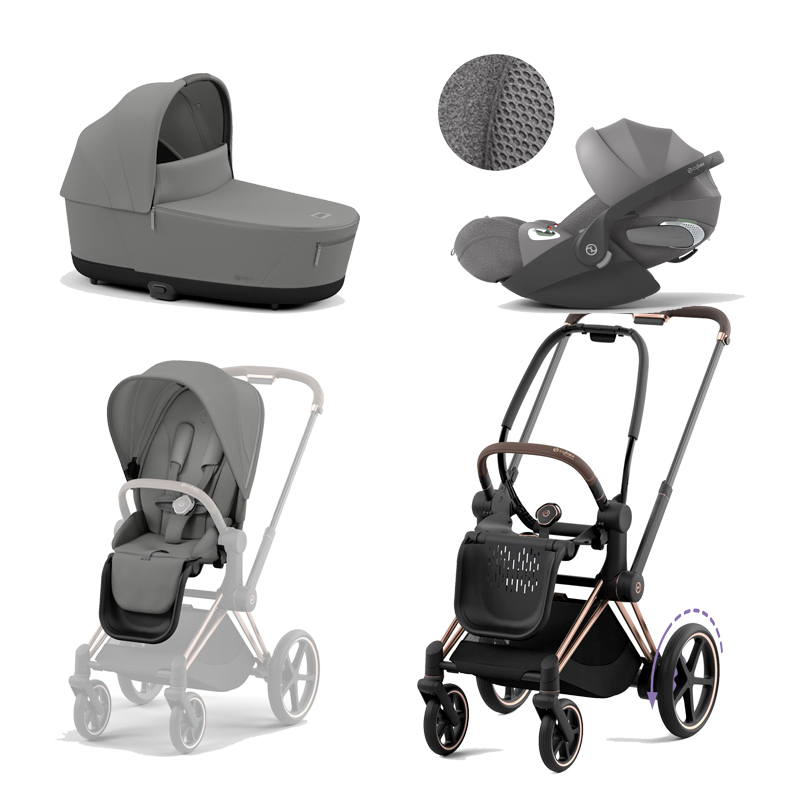 521002373-523000743-523000809-523000238.jpg Carucior 3 in 1 Cadru Cărucior pentru Copii e-Priam Rosegold + Parte Sport Carucior Priam Mirage Grey + Landou PRIAM Lux Mirage Grey + Scoică Auto pentru Copii Cloud T i-Size Plus Mirage Grey Cybex Platinum - imagine 1