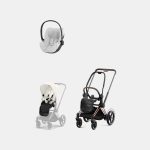 Carucior 2 in 1 Cadru Cărucior pentru Copii e-Priam Rosegold + Parte Sport Carucior Priam Off White + Scoică Auto pentru Copii Cloud T i-Size Plus Platinum White Cybex Platinum Cybex Platinum