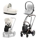 Carucior 3 in 1 Cadru Cărucior pentru Copii e-Priam Rosegold + Parte Sport Carucior Priam Off White + Landou PRIAM Lux Off White + Scoică Auto pentru Copii Cloud T i-Size Plus Platinum White Cybex Platinum