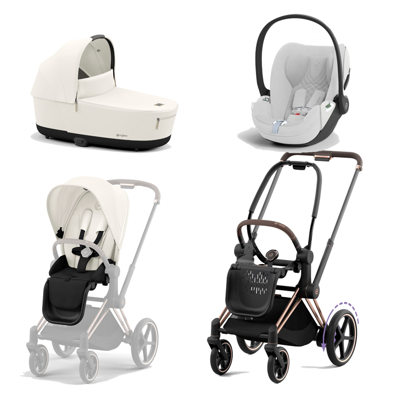 521002373-523000753-523000819-523000244.jpg Carucior 3 in 1 Cadru Cărucior pentru Copii e-Priam Rosegold + Parte Sport Carucior Priam Off White + Landou PRIAM Lux Off White + Scoică Auto pentru Copii Cloud T i-Size Plus Platinum White Cybex Platinum - imagine 1