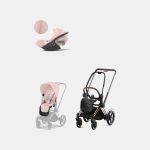 Carucior 2 in 1 Cadru Cărucior pentru Copii e-Priam Rosegold + Parte Sport Carucior Priam Peach Pink + Scoică Auto pentru Copii Cloud T i-Size Plus Peach Pink Cybex Platinum Cybex Platinum