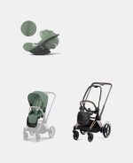 Carucior 2 in 1 Cadru Cărucior pentru Copii e-Priam Rosegold +Parte Sport Carucior Priam Leaf Green + Scoică Auto pentru Copii Cloud T i-Size Plus Leaf Green Cybex Platinum - imagine 2