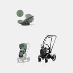 Carucior 2 in 1 Cadru Cărucior pentru Copii e-Priam Rosegold +Parte Sport Carucior Priam Leaf Green + Scoică Auto pentru Copii Cloud T i-Size Plus Leaf Green Cybex Platinum