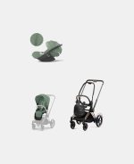 Carucior 2 in 1 Cadru Cărucior pentru Copii e-Priam Rosegold +Parte Sport Carucior Priam Leaf Green + Scoică Auto pentru Copii Cloud T i-Size Plus Leaf Green Cybex Platinum