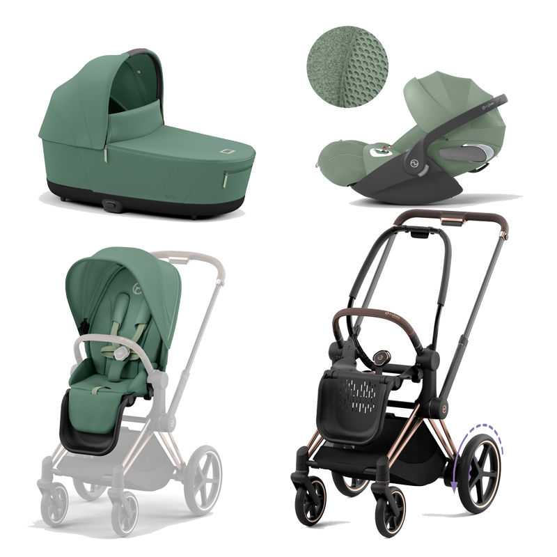 521002373-523000773-523000839-523000256.jpg Carucior 3 in 1 Cadru Cărucior pentru Copii e-Priam Rosegold + Parte Sport Carucior Priam Leaf Green + Landou PRIAM Lux Leaf Green + Scoică Auto pentru Copii Cloud T i-Size Plus Leaf Green Cybex Platinum - imagine 1