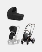 Carucior 2 in 1 Cadru Cărucior pentru Copii e-Priam Rosegold + Landou PRIAM Lux Sepia Black Cybex Platinum + Parte Sport Carucior Priam Sepia Black - imagine 2