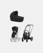 Carucior 2 in 1 Cadru Cărucior pentru Copii e-Priam Rosegold + Landou PRIAM Lux Sepia Black Cybex Platinum + Parte Sport Carucior Priam Sepia Black