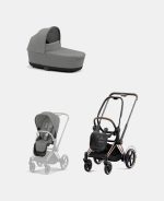 Carucior 2 in 1 Cadru Cărucior pentru Copii e-Priam Rosegold + Landou PRIAM Lux Mirage Grey + Parte Sport Carucior Priam Mirage Grey Cybex Platinum - imagine 2