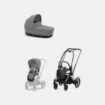 Carucior 2 in 1 Cadru Cărucior pentru Copii e-Priam Rosegold + Landou PRIAM Lux Mirage Grey + Parte Sport Carucior Priam Mirage Grey Cybex Platinum