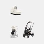Carucior 2 in 1 Cadru Cărucior pentru Copii e-Priam Rosegold + Landou PRIAM Lux Off White + Parte Sport Carucior Priam Off White Cybex Platinum