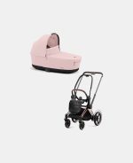 Carucior Nou Nascut Electric E-Priam: Cadru Cărucior pentru Copii e-Priam Rosegold + Landou PRIAM Lux Peach Pink Cybex Platinum