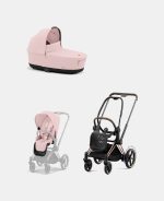 Carucior 2 in 1 Cadru Cărucior pentru Copii e-Priam Rosegold + Landou PRIAM Lux Peach Pink Cybex Platinum + Parte Sport Carucior Priam Peach Pink Cybex Platinum - imagine 2