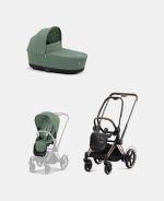 Carucior 2 in 1 Cadru Cărucior pentru Copii e-Priam Rosegold + Landou PRIAM Lux Leaf Green + Parte Sport Carucior Priam Leaf Green Cybex Platinum - imagine 2