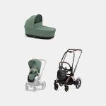 Carucior 2 in 1 Cadru Cărucior pentru Copii e-Priam Rosegold + Landou PRIAM Lux Leaf Green + Parte Sport Carucior Priam Leaf Green Cybex Platinum