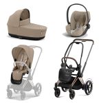Carucior 3 in 1 Cadru Cărucior pentru Copii e-Priam Rosegold + Parte Sport Carucior Priam Cozy Beige + Landou PRIAM Lux Cozy Beige + Scoică Auto pentru Copii Cloud T i-Size Plus Cozy Beige Cybex Platinum