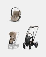 Carucior 2 in 1 Cadru Cărucior pentru Copii e-Priam Rosegold + Parte Sport Carucior Priam Cozy Beige + Scoică Auto pentru Copii Cloud T i-Size Plus Cozy Beige Cybex Platinum Cybex Platinum - imagine 2