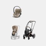 Carucior 2 in 1 Cadru Cărucior pentru Copii e-Priam Rosegold + Parte Sport Carucior Priam Cozy Beige + Scoică Auto pentru Copii Cloud T i-Size Plus Cozy Beige Cybex Platinum Cybex Platinum