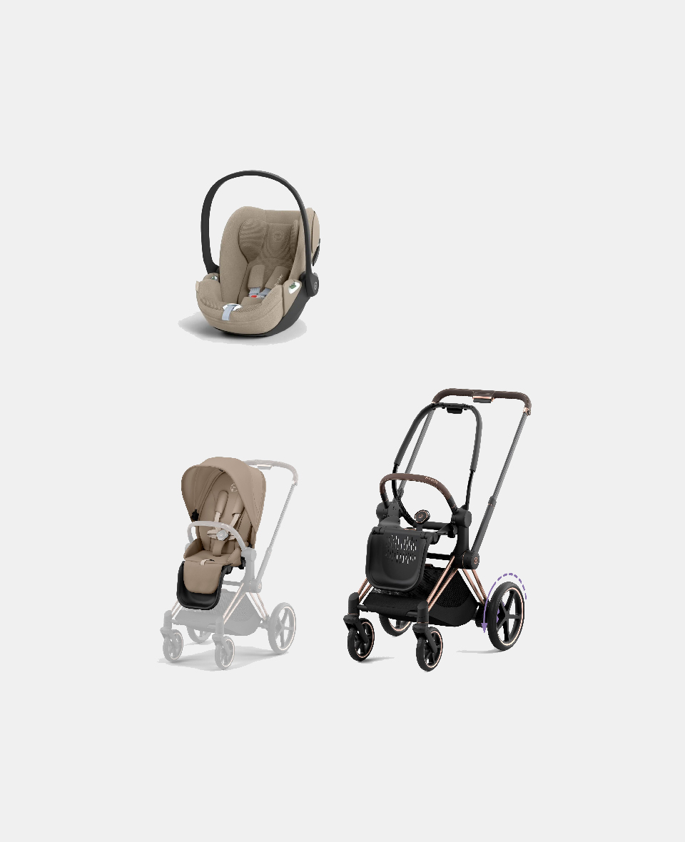 521002373-523001261-523001302.jpg Carucior 2 in 1 Cadru Cărucior pentru Copii e-Priam Rosegold + Parte Sport Carucior Priam Cozy Beige + Scoică Auto pentru Copii Cloud T i-Size Plus Cozy Beige Cybex Platinum Cybex Platinum - imagine 1
