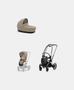 Carucior 2 in 1 Cadru Cărucior pentru Copii e-Priam Rosegold + Landou PRIAM Lux Cozy Beige + Parte Sport Carucior Priam Cozy Beige Cybex Platinum