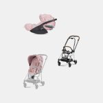 Carucior 2 in 1 Parte Sport Carucior MIOS SIMPLY FLOWERS PINK | light pink + Cadru Carucior pentru Copii Mios Chrome Brown + Scoica Auto CLOUD T I-SIZE SIMPLY FLOWERS PINK | light pink Cybex Platinum