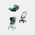 Carucior 2 in 1 Parte Sport Carucior MIOS WE THE BEST BLUE | mid turquoise + Cadru Carucior pentru Copii Mios Chrome Brown + Scoica Auto CLOUD T I-SIZE WE THE BEST BLUE | mid turquoise Cybex Platinum