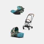Carucior 2 in 1 Landou MIOS Lux WE THE BEST BLUE | mid turquoise + Cadru Carucior pentru Copii Mios Chrome Brown + Scoica Auto CLOUD T I-SIZE WE THE BEST BLUE | mid turquoise Cybex Platinum