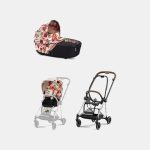 Carucior 2 in 1 Landou MIOS Lux Spring Blossom Light | light beige + Cadru Carucior pentru Copii Mios Chrome Brown + Parte Sport Carucior MIOS Spring Blossom Light | light beige Cybex Fashion