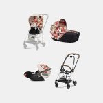 Carucior 3 in 1 Landou MIOS Lux Spring Blossom Light | light beige + Cadru Carucior pentru Copii Mios Chrome Brown + Scoica Auto CLOUD T I-SIZE Spring Blossom Light | light beige + Parte Sport Carucior MIOS Spring Blossom Light | light beige Cybex Fashion