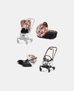 Carucior 3 in 1 Landou MIOS Lux Spring Blossom Light | light beige + Cadru Carucior pentru Copii Mios Chrome Brown + Scoica Auto CLOUD T I-SIZE Spring Blossom Light | light beige + Parte Sport Carucior MIOS Spring Blossom Light | light beige Cybex Fashion