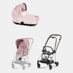 Carucior 2 in 1 Landou MIOS Lux SIMPLY FLOWERS PINK | light pink + Cadru Carucior pentru Copii Mios Chrome Brown + Parte Sport Carucior MIOS SIMPLY FLOWERS PINK | light pink Cybex Fashion