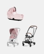 Carucior 2 in 1 Landou MIOS Lux SIMPLY FLOWERS PINK | light pink + Cadru Carucior pentru Copii Mios Chrome Brown + Parte Sport Carucior MIOS SIMPLY FLOWERS PINK | light pink Cybex Fashion