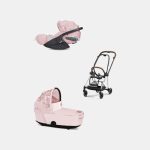 Carucior 2 in 1 Landou MIOS Lux SIMPLY FLOWERS PINK | light pink + Cadru Carucior pentru Copii Mios Chrome Brown + Scoica Auto CLOUD T I-SIZE SIMPLY FLOWERS PINK | light pink Cybex Platinum